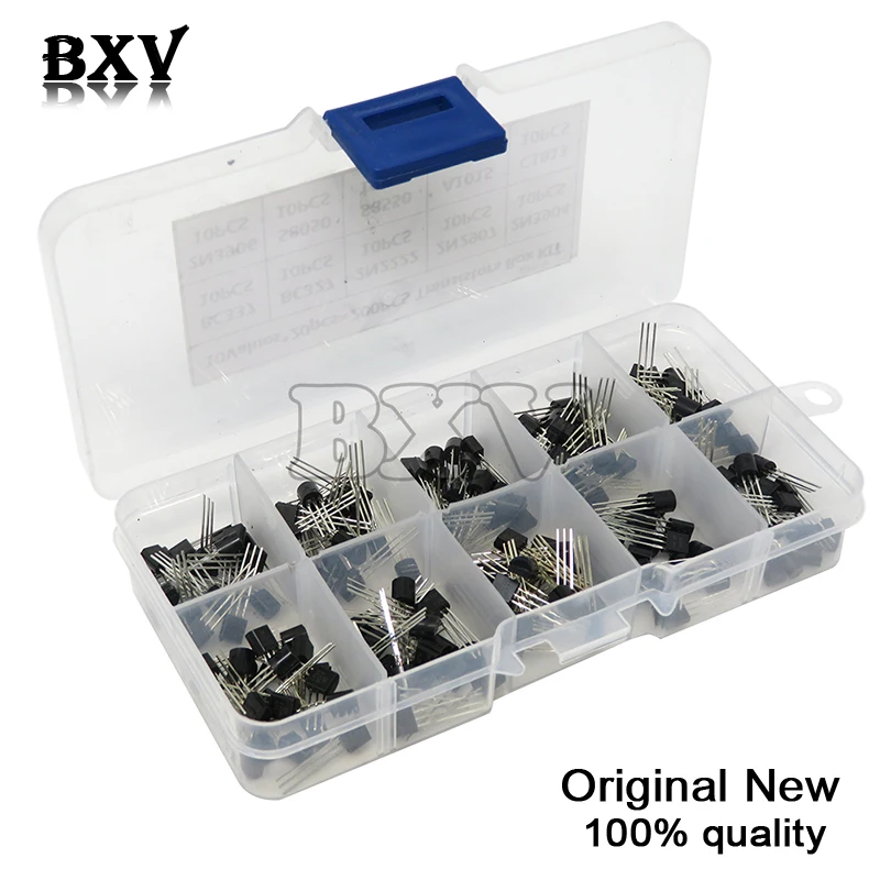 

Transistor Assortment Kit 10value 200PCS BC337 BC327 2N2222 2N2907 2N3904 2N3906 S8050 S8550 A1015 C1815,Transistors box pack