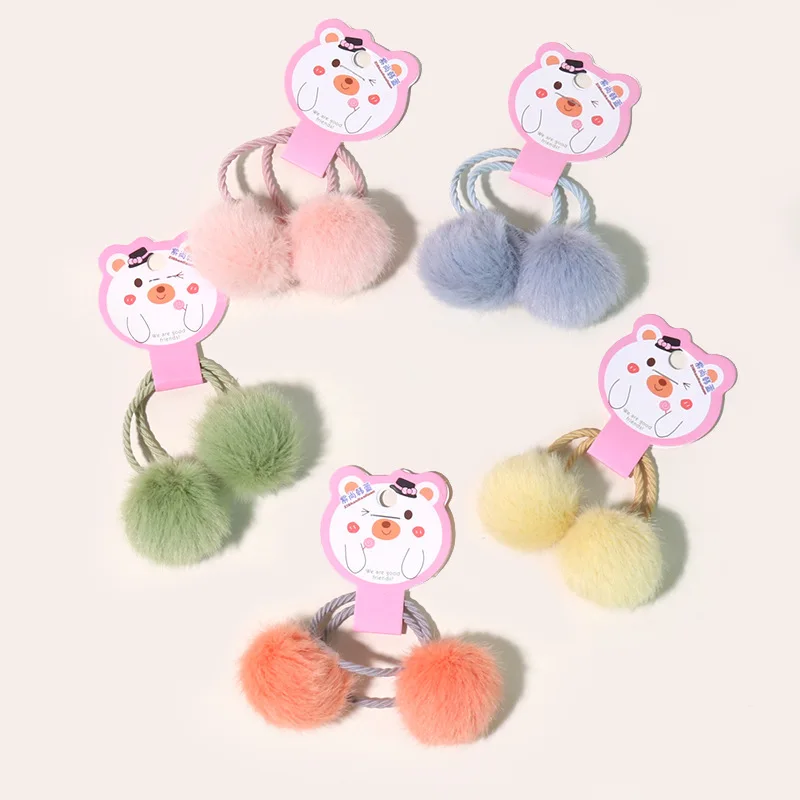 

2 шт. ярких цветов, эластичные повязки для волос для маленьких девочек, ленточный бант для волос, повязка для волос с меховыми шариками, Детск...