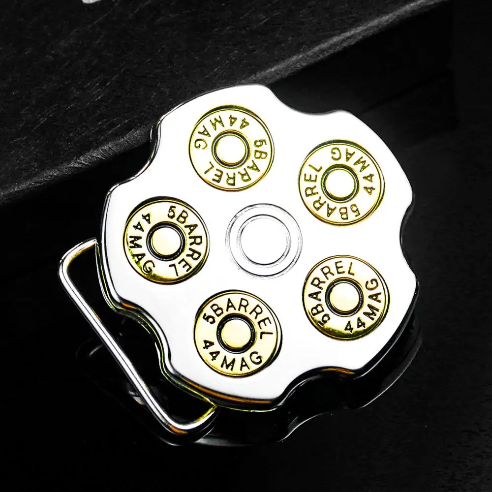 New 3D Metal Revolver Gun Bullet Round Spinning Spinner Enamel Belt Buckle Cool Heavy Cowboy Home Belt Accessories