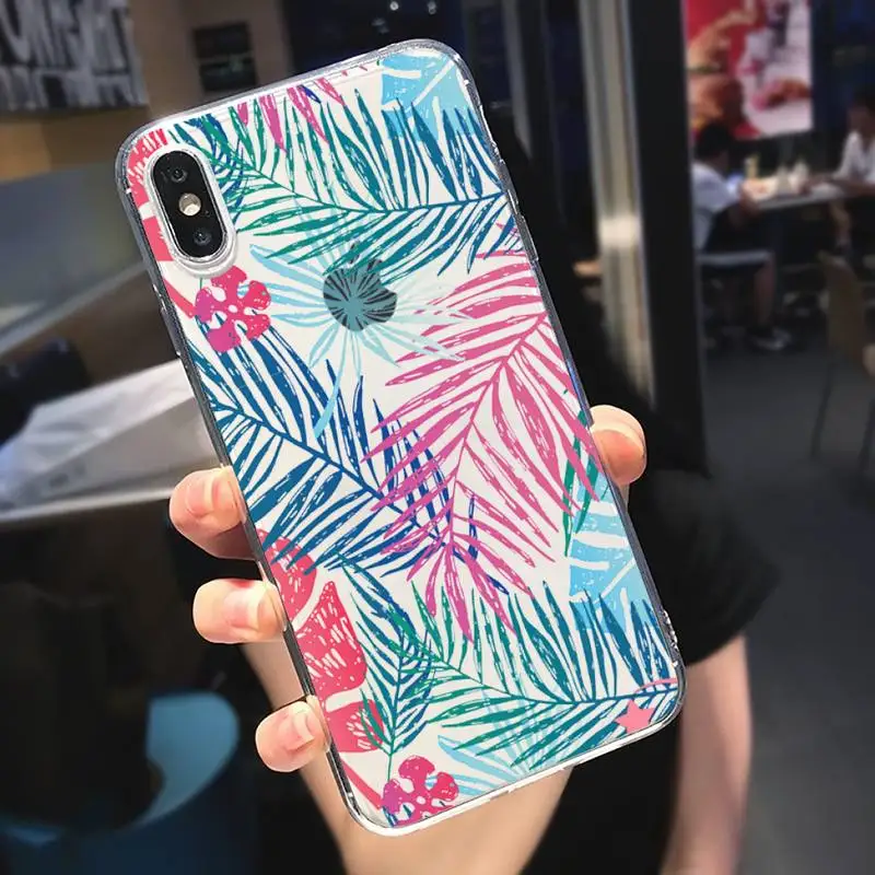 

Retro flower leaf pattern beauty Phone Case Transparent soft For iphone 5 6 7 8 11 12 s c se plus mini x xs xr pro max cover