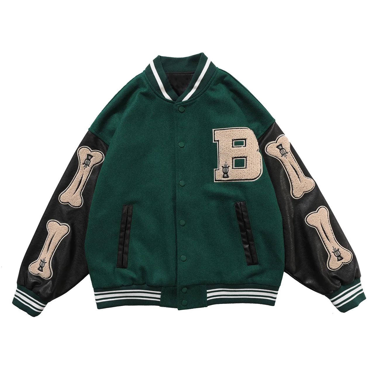 

2021LacibleSS Hip Hop Harige Bone Patchwork Kleur Blok Jassen Heren Harajuku Streetwear Bomberjack Mannen Baseball Jassen Unisex