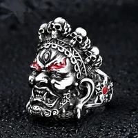 new exaggerated scary evil ghost head sculpture ring mens ring inlaid red stone skeleton ring accessories jewelry