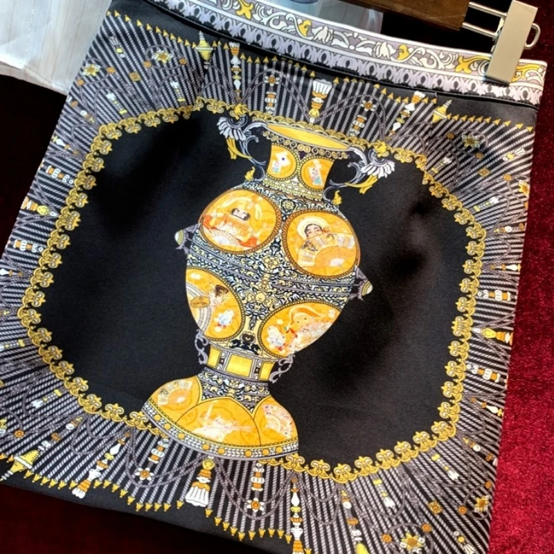 

Office Ladies Elegant Matching Sets Vintage Printed Lace Up Tassel Short Sleeve Shirts A-Line Skirts Women Designer Luxury Sets