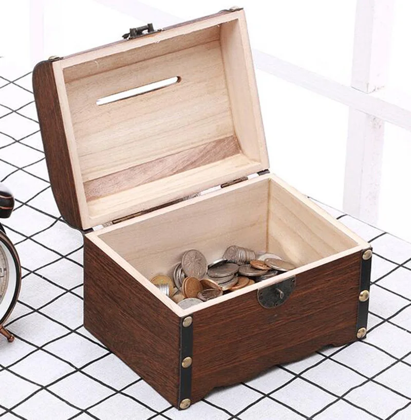 Деревянная копилка с сокровищами для монет Сейф хранения денег чехол в стиле