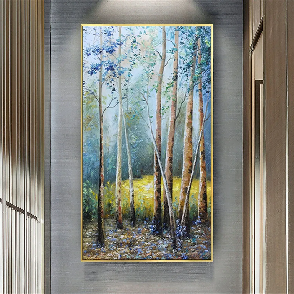 

100% Handmade Oil Painting Nordic Nature Sunshine Forest Landscape Trees On Canvas Cuadros Wall Art for Living Room Home Decor