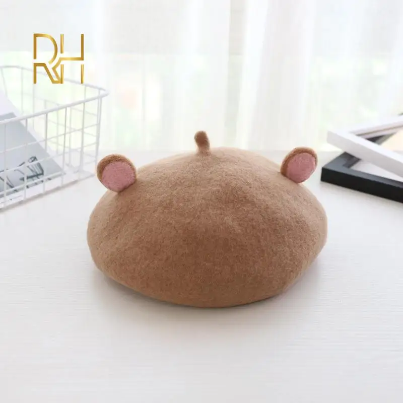 Женский Зимний берет шапка из шерсти с милым Кроликом котом медведем лисьими