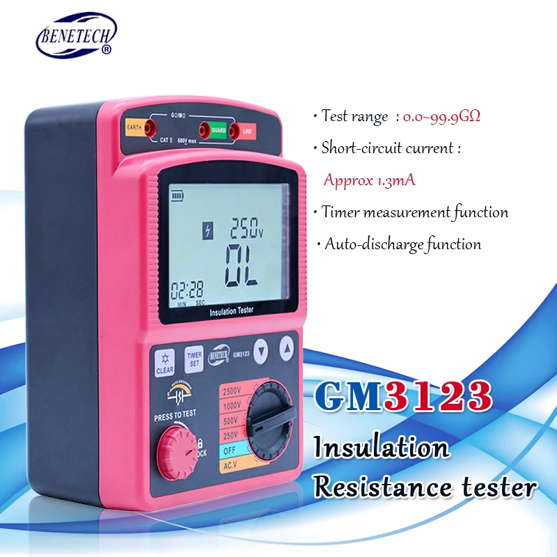 Цифровой измеритель сопротивления изоляции GM3123 2500 В Омметр мегометр высокого