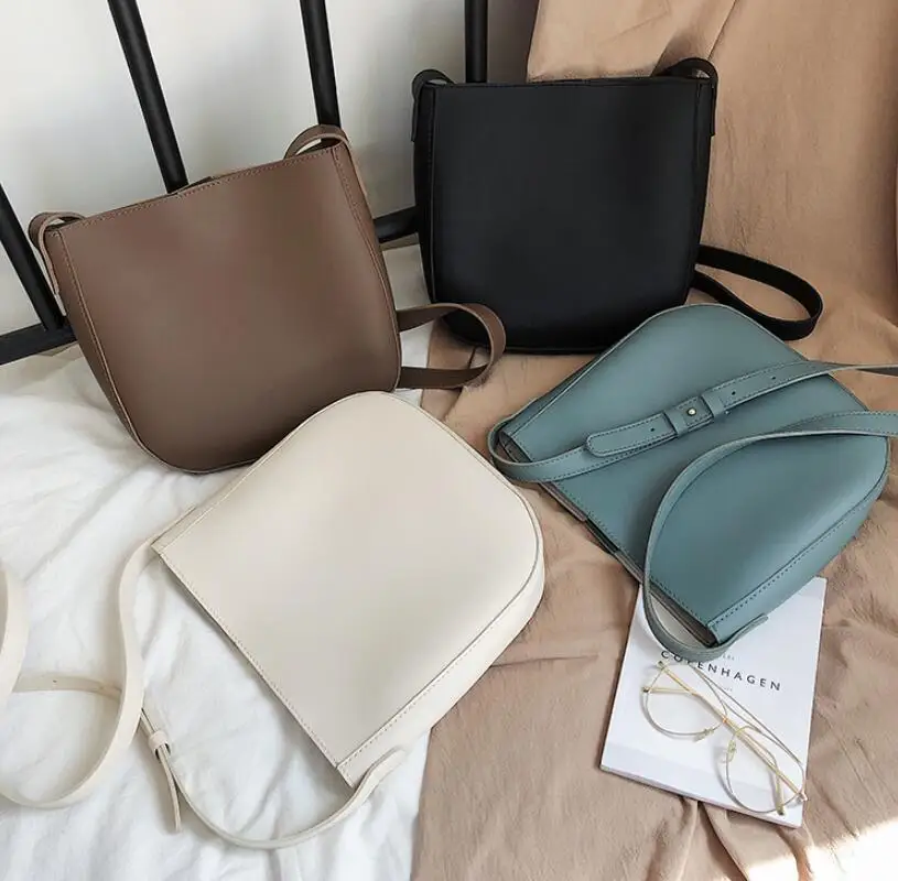 

Pure color Casual Bucket bag 2021 New High quality PU Leather Women's Designer Handbag High capacity Shoulder Messenger Bag