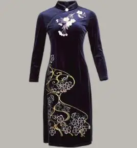 Современный Азиатский стиль вышивка qipao бархат большой Макси 4XL размер вечерние платья - Цвет: A