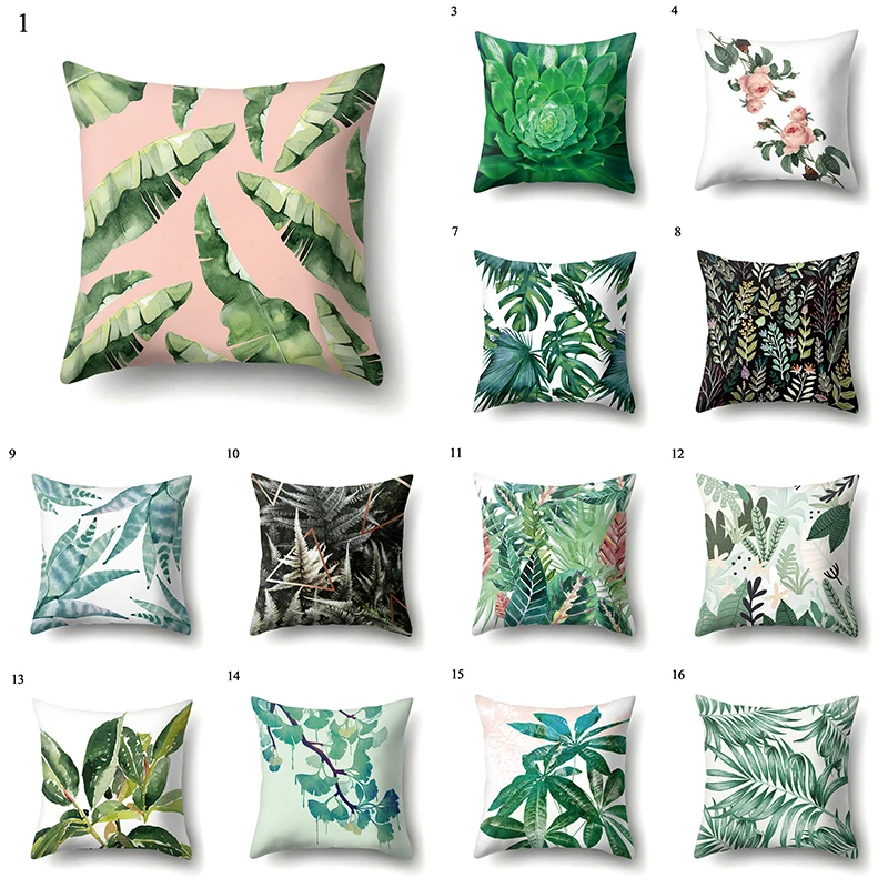 

Multicolor Pillowcase Pillowslip 45*45cm Green Leaves Flowers Printing Car Decorative Cushion Cover Home Throw Pillows Covers