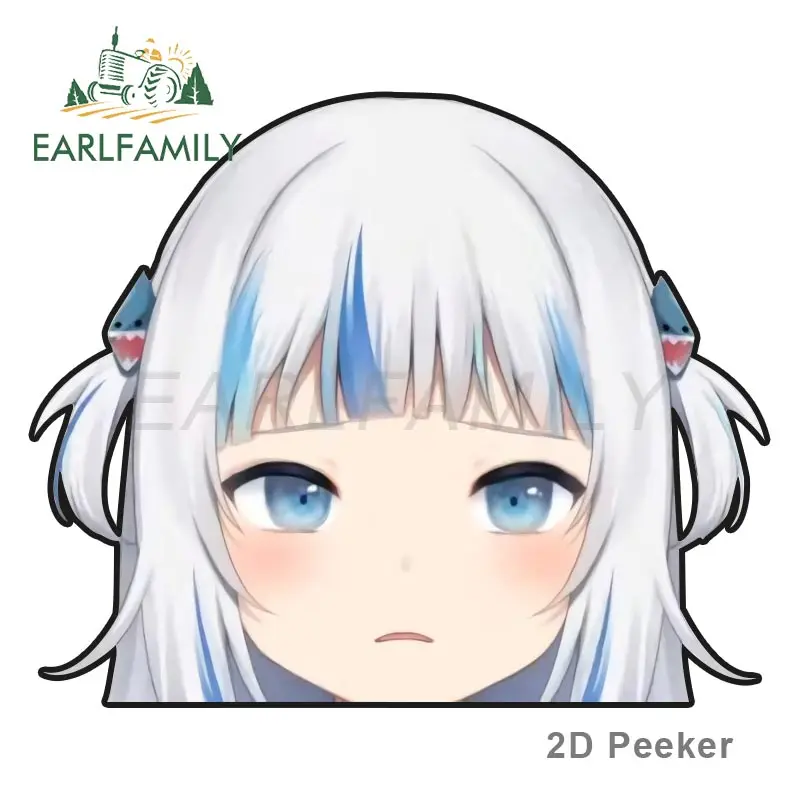 

EARLFAMILY оригинальный мультяшный дизайн Gawr Gura Peek Автомобильная наклейка аниме Акула Наклейка для окна бампера багажника украшение забавный графический