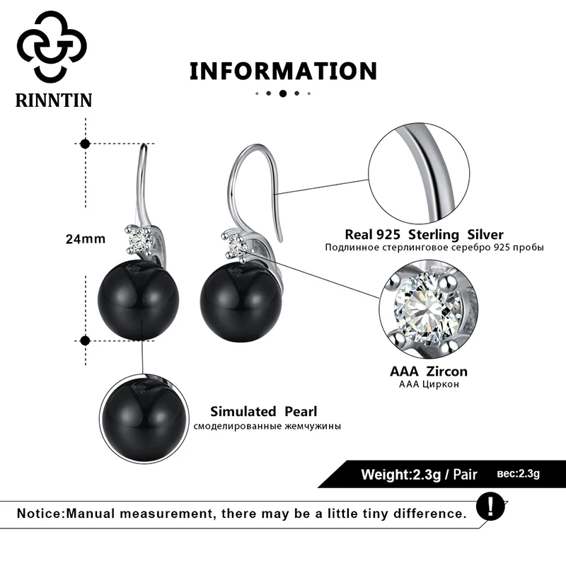 Женские серебряные сережки Rinntin вечерние серьги с черным жемчугом из серебра 925