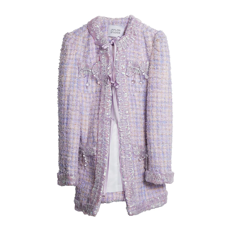 

[DEAT] O-neck Collar Solid Pink Long Sleeve Wide-waisted Belt Coat Mall Goth Y2k Clothes Pink Tweed Jacket 2021 Spring GX604