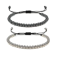 handmade 5mm beads balls braided macrame charm beaded bracelet bangles adjustable rope jewelry for men women pulseira masculina