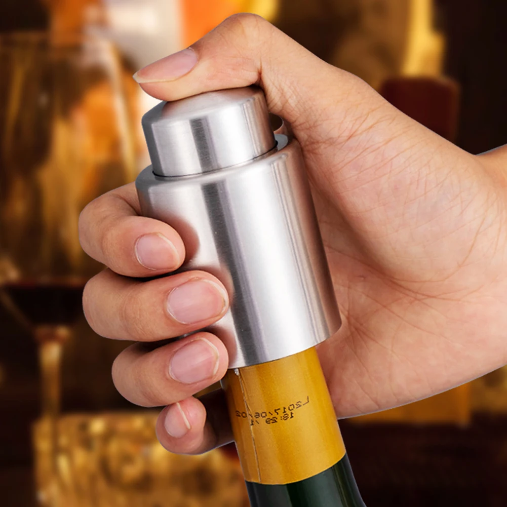 

Stainless Steel Bottle Stopper Reusable Vacuum Sealed Push Style Wine Beverage Bottle Cap Wine Accessories Bar Tools