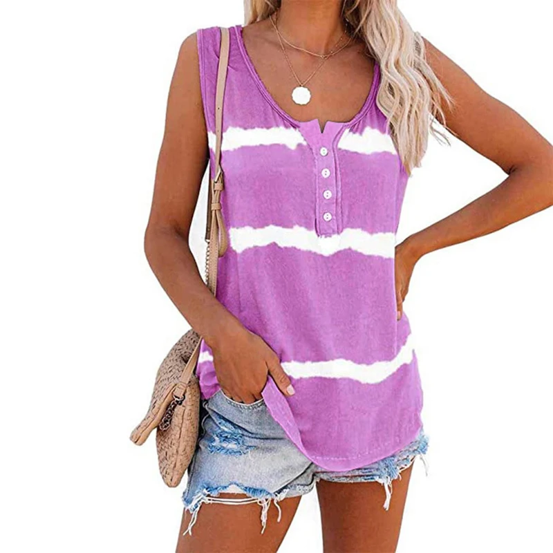 

Top Women's t-shirts spring and summer traf casual cotton round neck harajuku tie-dye printing buttoned vest Women's t-shirts 12