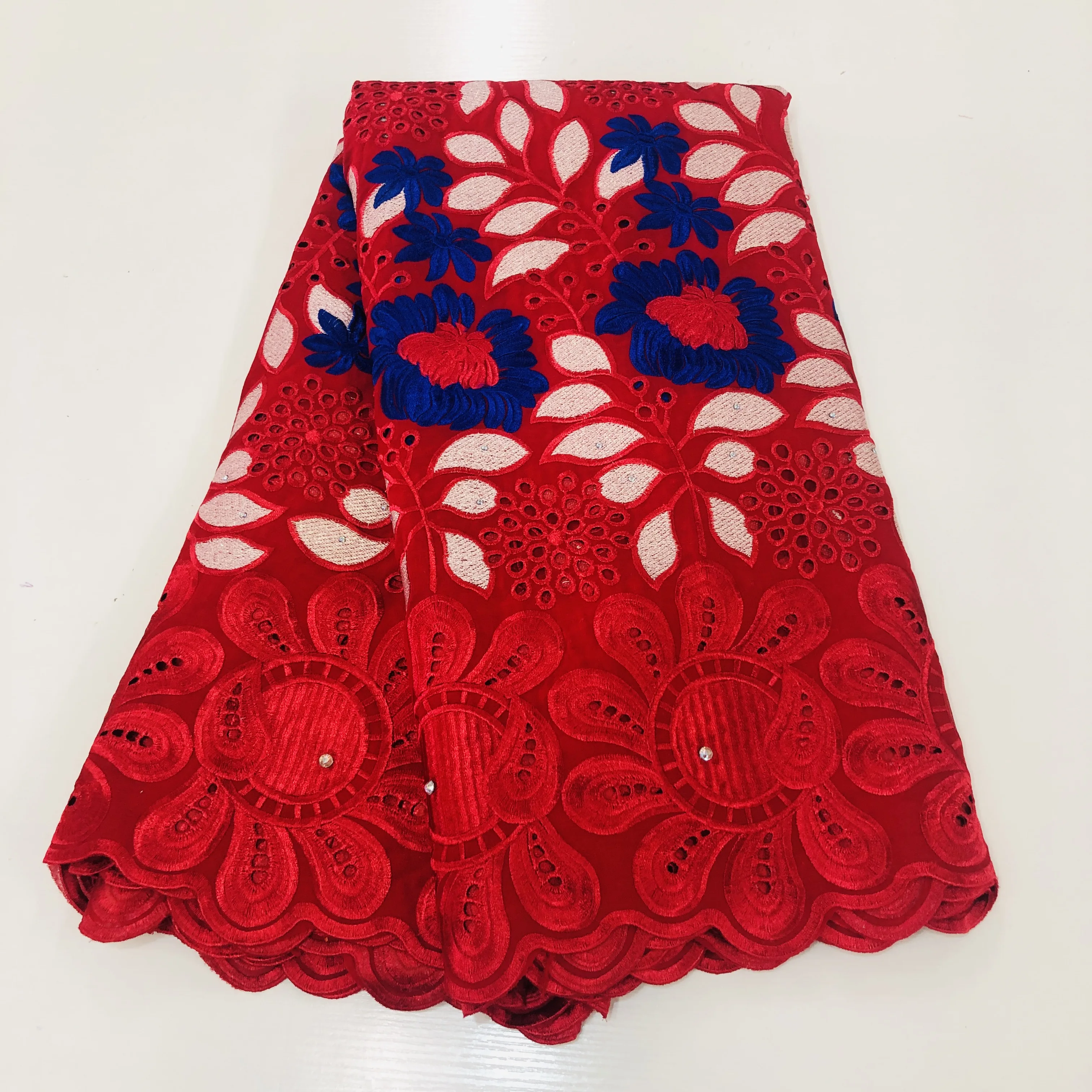 

Pure Cotton Lace Fabric High Quality African Swiss Voile Lace With Stones Embroidery African Lace Fabric For Sew Clothes Party