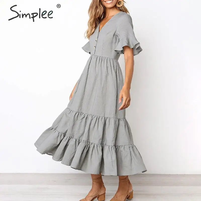 Simplee летнее гофрированное женское платье повседневное приталенное Макси с v