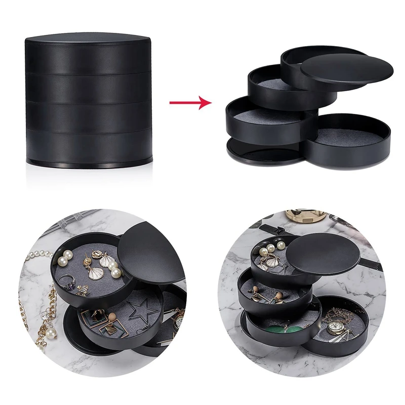 4 круглый Ланч-бокс для ювелирных украшений шкатулка башня кольца серьги ящик