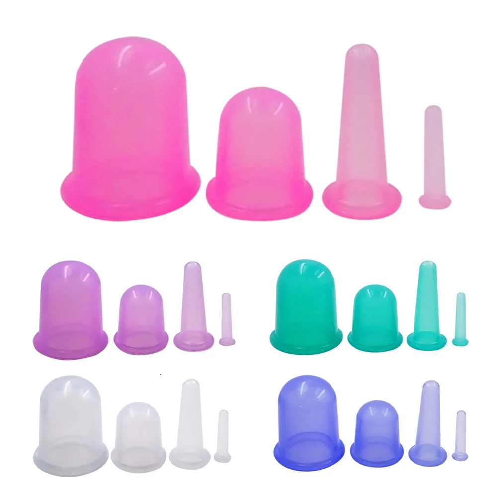 Набор вакуумных банок для массажа комплект из 4 силиконовых чашек терапии и ухода