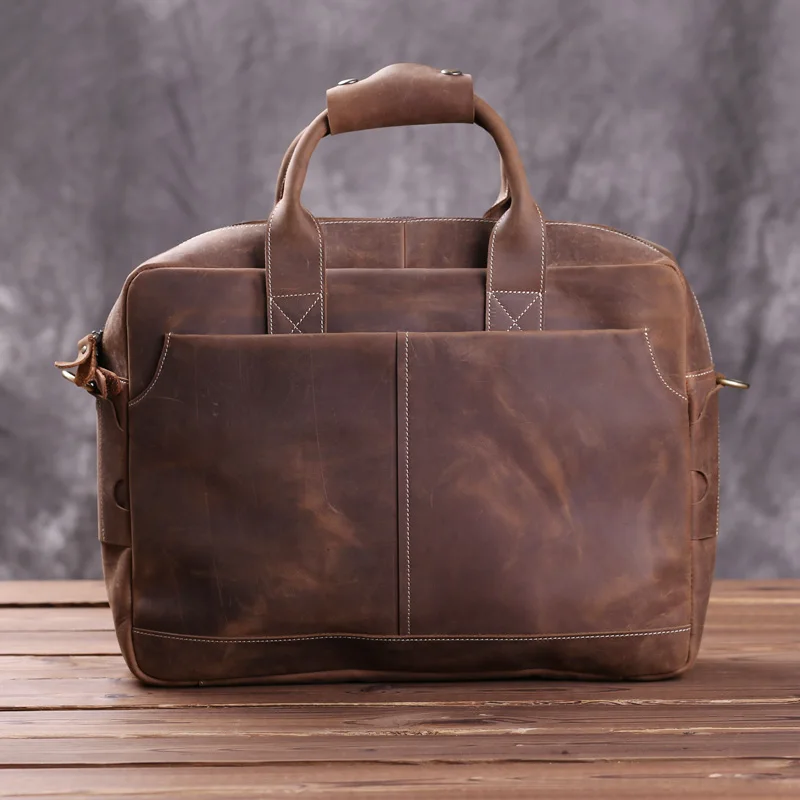 AETOO Leather handbag vintage handmade horse leather men's bag business 14 inch computer briefcase |