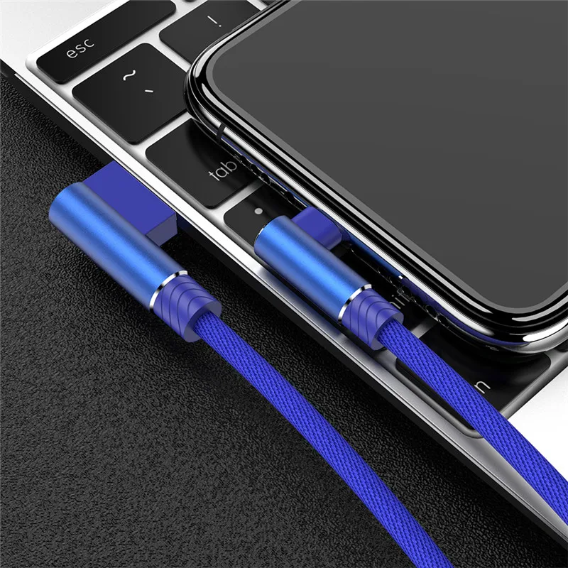 90 градусов USB зарядное устройство кабель для iphone 11 Pro Max XS XR X 8 7 6 6S Plus 5 s 5SE ipad mini 4 Быстрая Зарядка Кабели для мобильных телефонов - Цвет: Синий