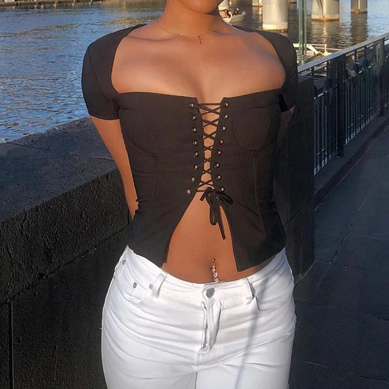 Женская футболка с коротким рукавом однотонная Повседневная в уличном стиле