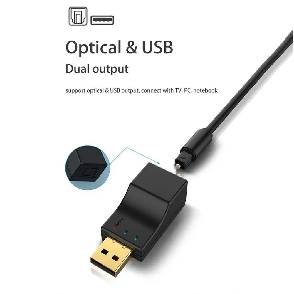 

Bluetooth передатчик USB SPDIF 2 в 1, Bluetooth 5,0, беспроводной адаптер Lantency для ТВ, ключ передатчика, аудио, ПК, оптический L U2S7