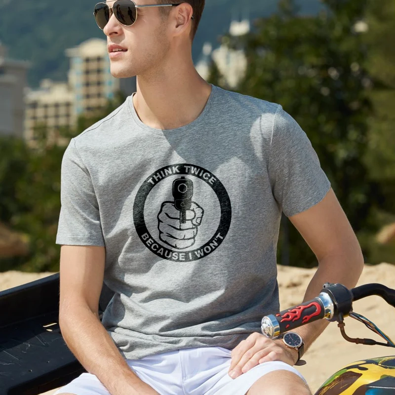 

Think Twice Because I Won't 2A Gun Rights Funny Print T Shirt Men's Cotton Short Sleeve T-shirt Summer Casual Streetwear Tops