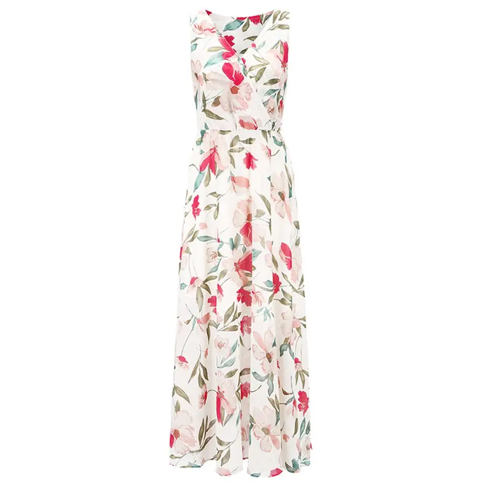 

Womens Ladies Floral Maxi Dress V-Neck Long Sundress High Waist A-Line Dresses