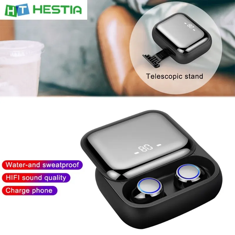 

2200mA наушники-вкладыши TWS Bluetooth 5,0 Наушники Hi-Fi звук наушники Bluetooth гарнитура для мобильного телефона зарядки крышкой скольжения держатель IPX7 ...