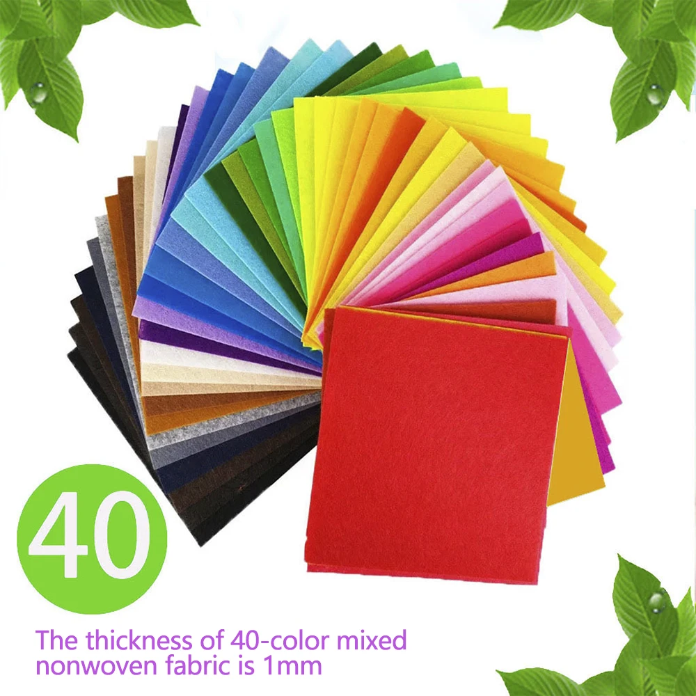

40PCS Coloured Felt Fabric Set Non-Woven Fabric Craft Felt Sheets Polyester Felt Fabric Sheets for DIY Crafts Sewing