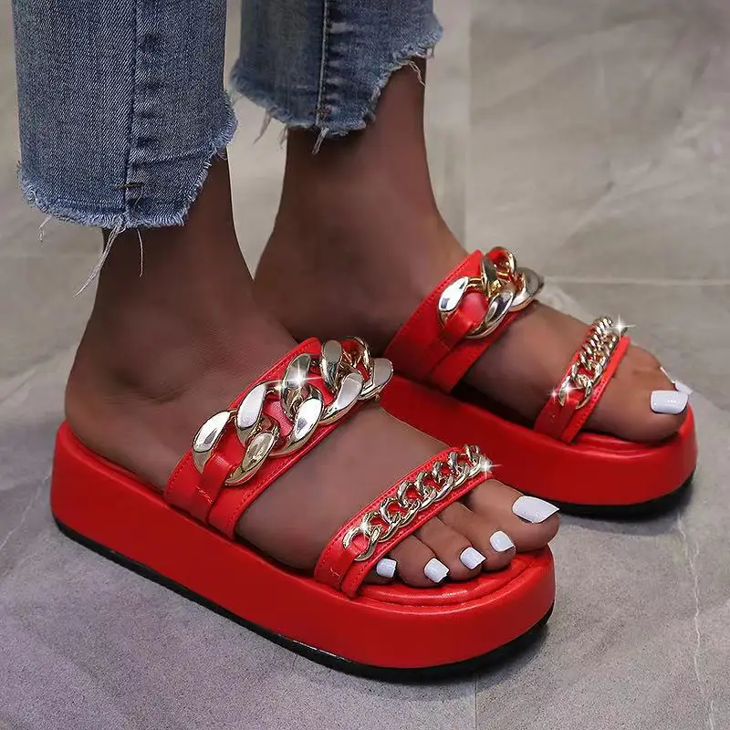 

Women's Sandals Chain Flat Sandals Women's Soft Sole Buckle Casual Shoes Open Toe Gladiator Wedge Sandals Sandalias de mujer