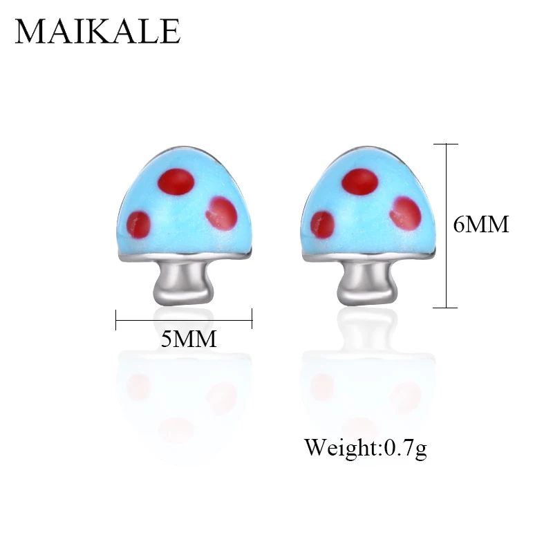 Женские маленькие серьги гвоздики MAIKALE милые в форме Грибов с синей/желтой/черной