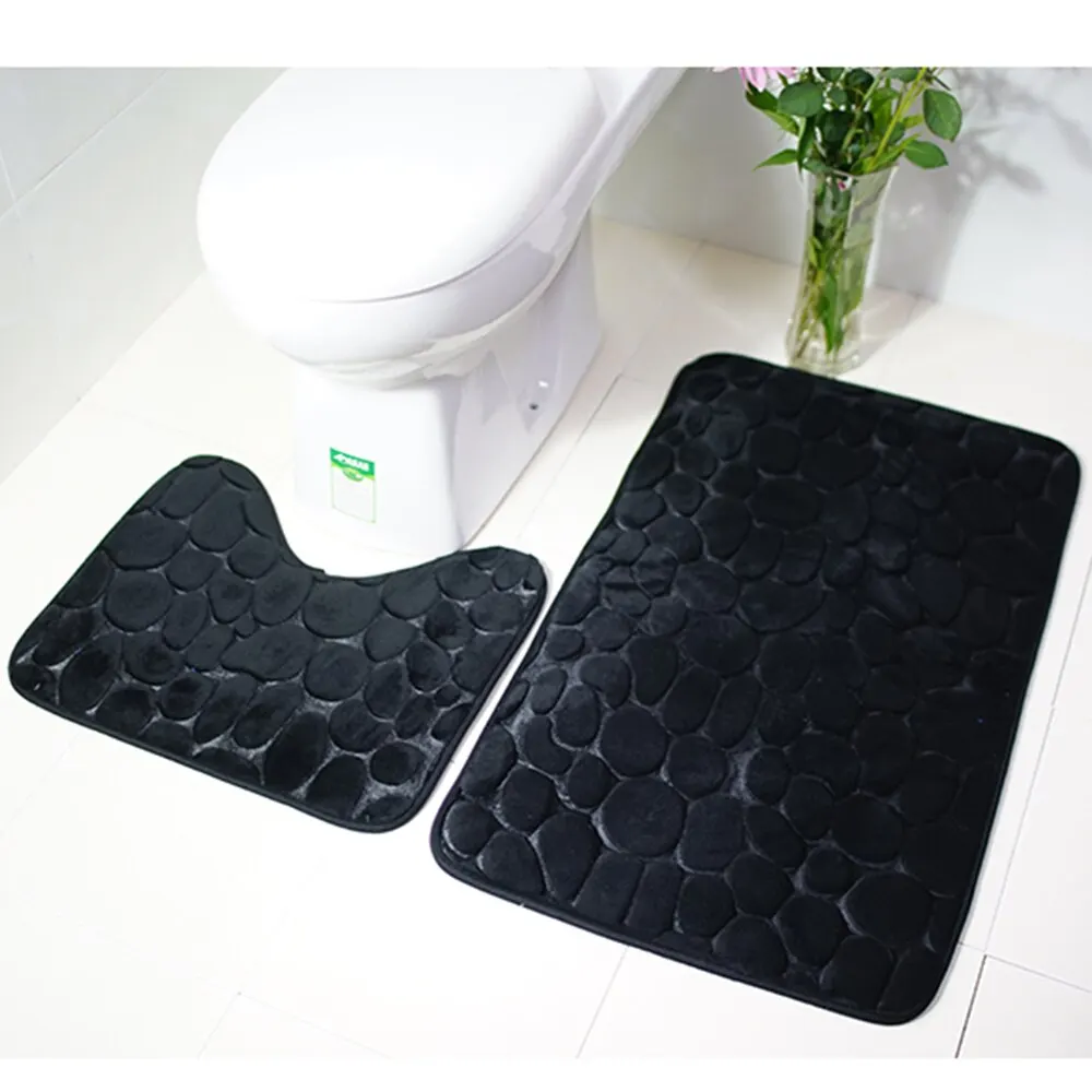 Hot 2 Piece Color Rock Embossed Memory Foam Bathroom Rug Set Bath Mat Non-Slip With Rubber Backing | Дом и сад