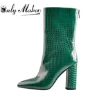 Onlymakerженские ботинки из кожи аллигатора с острым носком на не сужающемся книзу массивном каблуке; Модные цветные зимние ботинки на молнии; Костюм на блочном каблуке