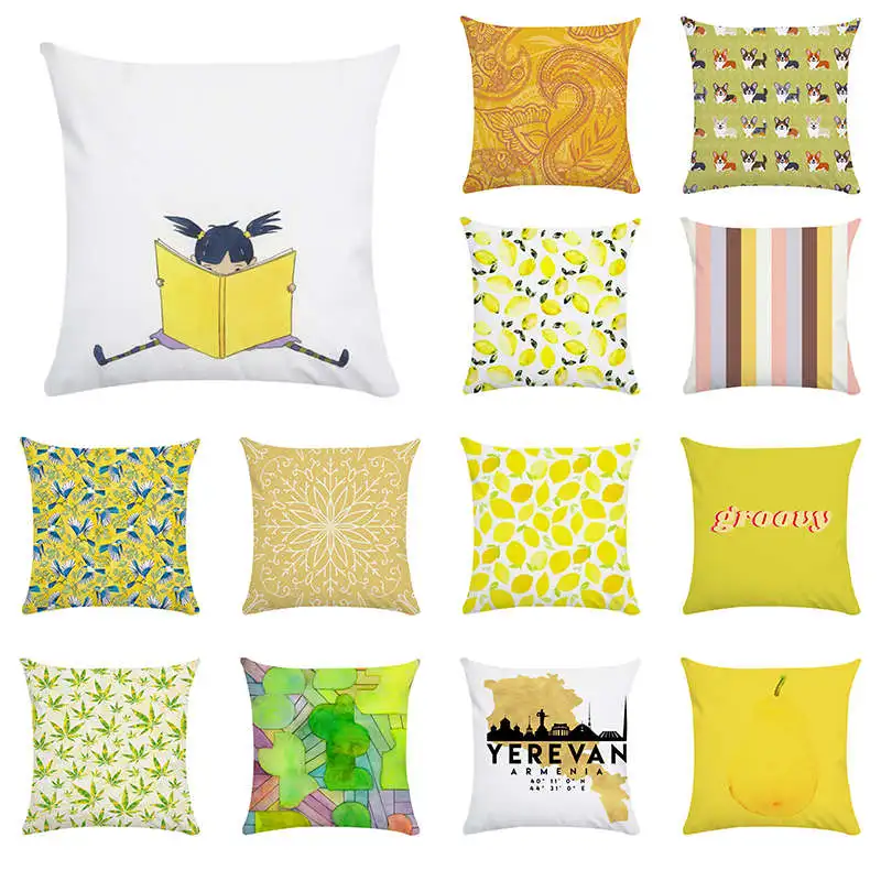 

Yellow Geometric Nordic Cushion Cover 45x45cm Throw Pillow Cover Polyester Cushion Case Sofa Bed Home Decorative Pillowcase TP38