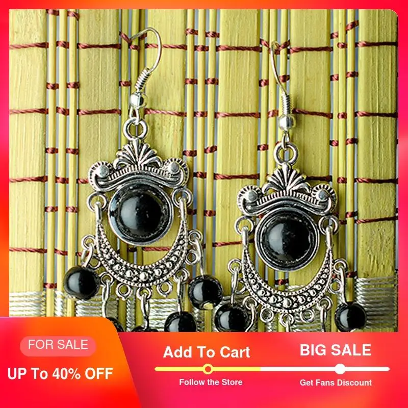 Женские серьги подвески из цинкового сплава черные и красные с натуральным