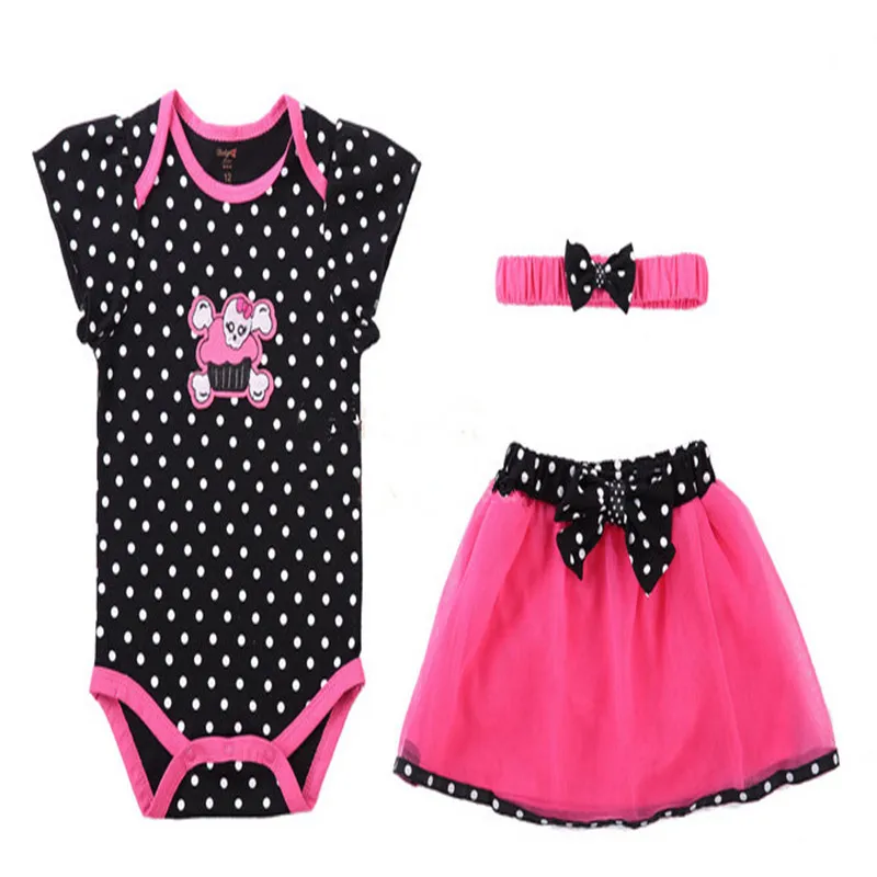 

2018 Summer New Baby Girls 3pcs/Sets Cartoon Clothing Set Jumpsuit +chiffon Skirt Children 3pcs Suit baby girl dress