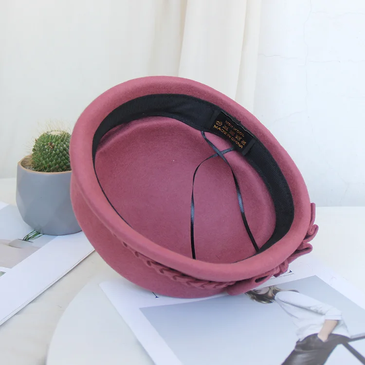 Элегантный винтажный шерстяной косичка с бантом Fedora осень зима женские