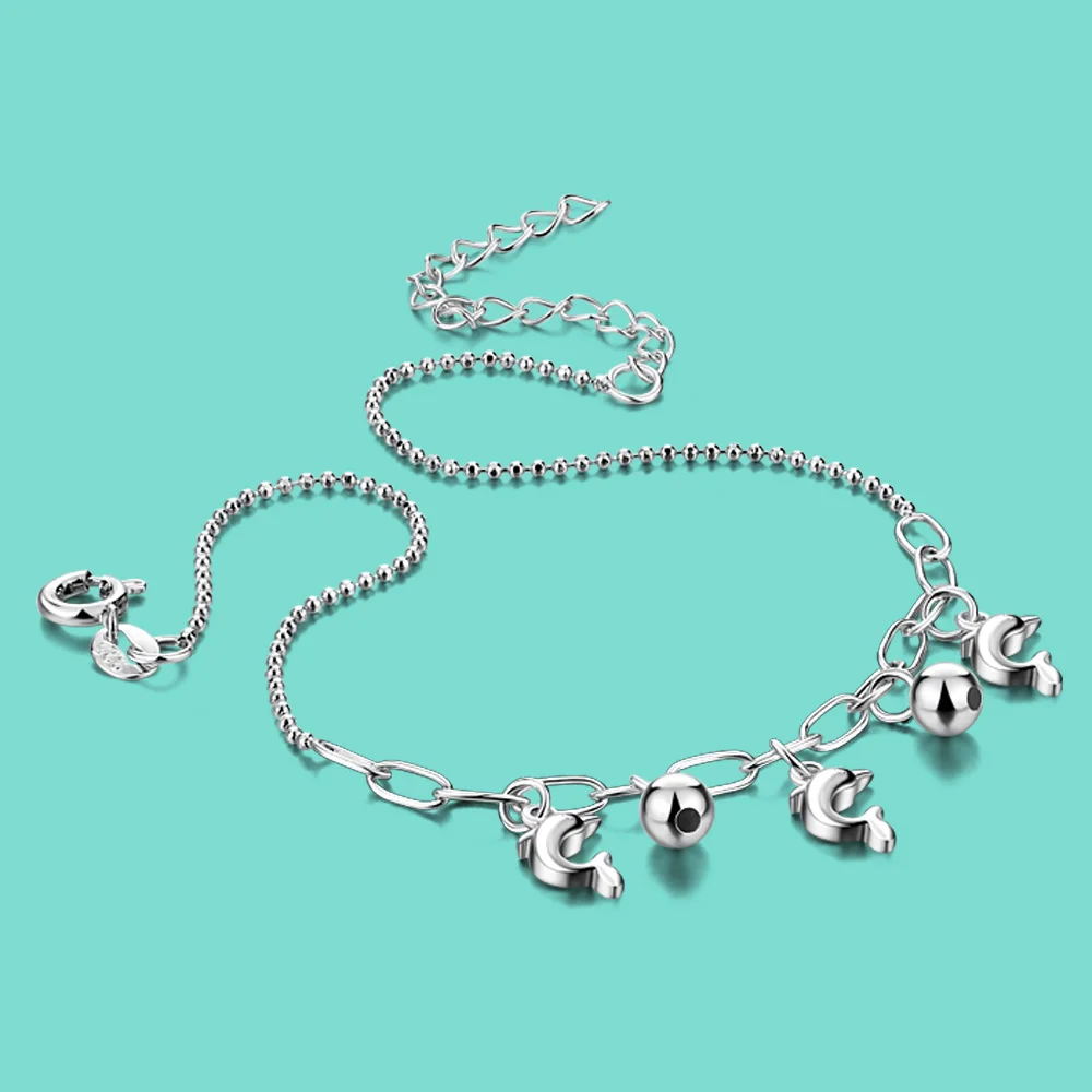 Женский браслет на ногу из серебра 925 пробы с дельфином|925 sterling silver anklets|silver anklets for