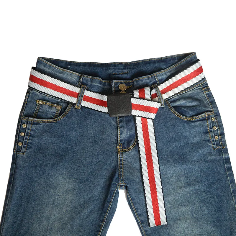 Женский и мужской ремень в полоску Модный повседневный из нейлона с пластиковой