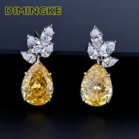 dimingke s925 silver earrings 1014mm water drop yellow pink high carbon diamond womens jewelry wedding party birthday gift