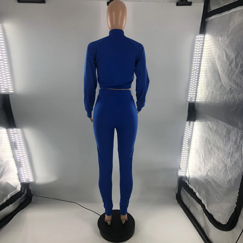 

Solid Sportswear Workout Zipper Crop Top and Tight Sweatpant Two Piece Sets V Neck Athleisure Women Casual Co-ord Tracksuit Hot