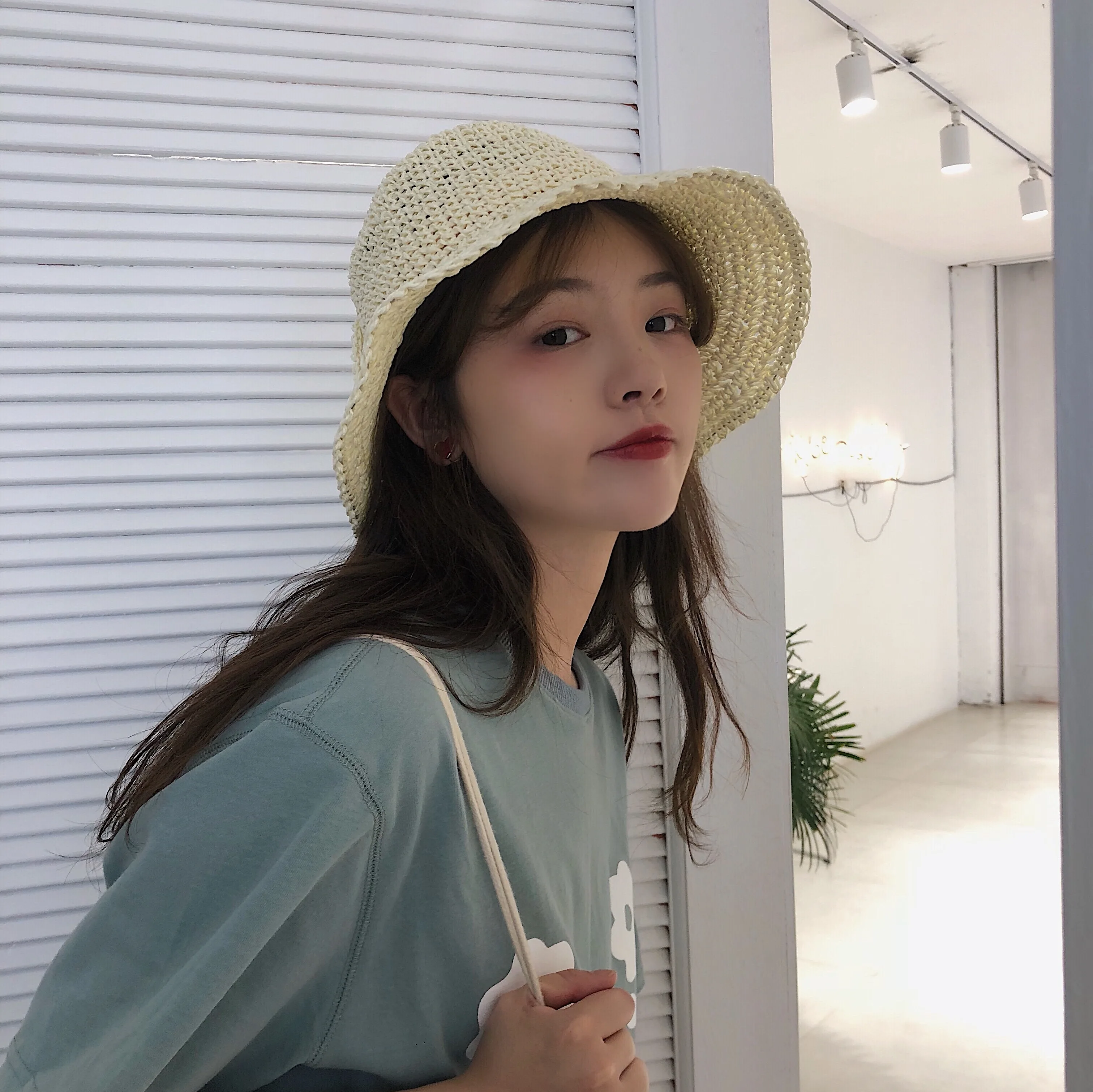 

Day Tie Sweet Girl Wind Big Bowknot Straw Hat Children Spring Summer Day Sunshade Hat Vacation Big Eaves Hat