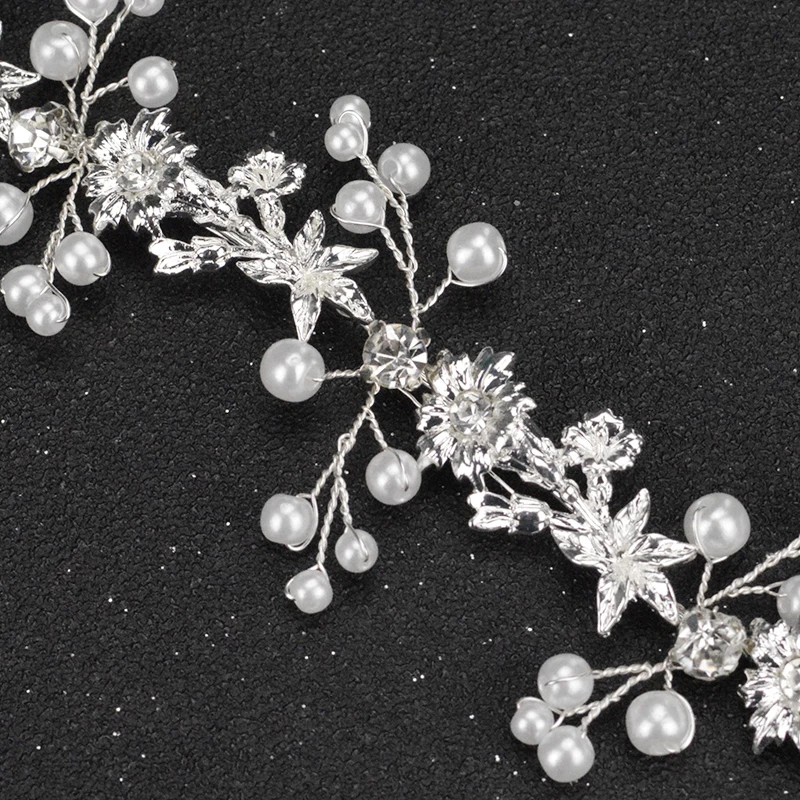 Женский обруч для волос с жемчугом Серебристый цветами и свадебный аксессуар 2019 |