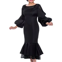 autumn winter new womens fashion net stitching black dress puff sleeve slim sexy evening dress elegant party african clothing