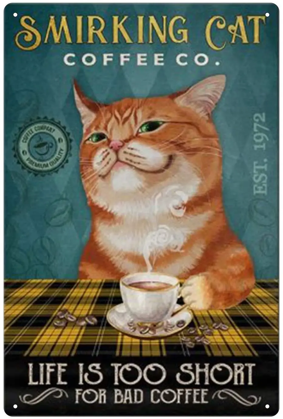 

Металлическая Оловянная табличка в виде кошки Smirking, декоративный плакат в стиле ретро для кафе, бара, клуба, паба, 8x12 дюймов
