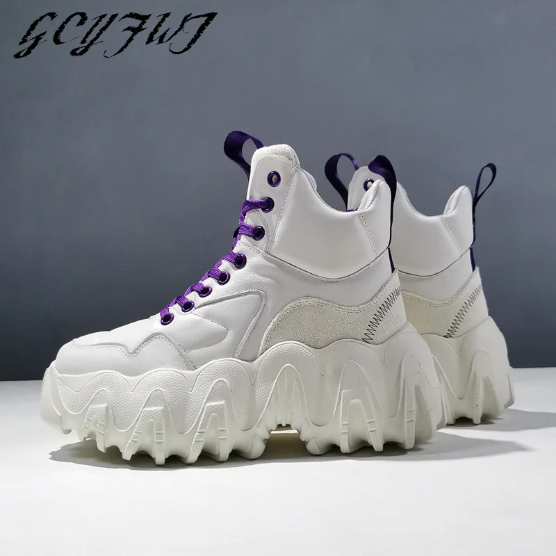 

Кроссовки Женские однотонные на шнуровке, высокие на толстой подошве, офисные уличные теннисные туфли на плоской платформе с круглым носко...