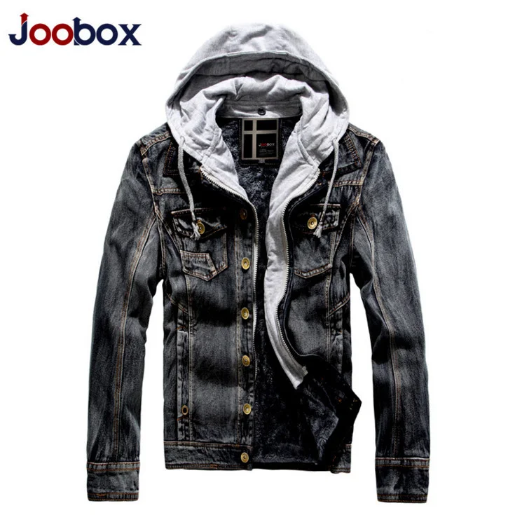 

Брендовая мужская джинсовая куртка JOOBOX, сезон осень-зима, плотные теплые приталенные мужские куртки, модные винтажные джинсовые пальто, син...